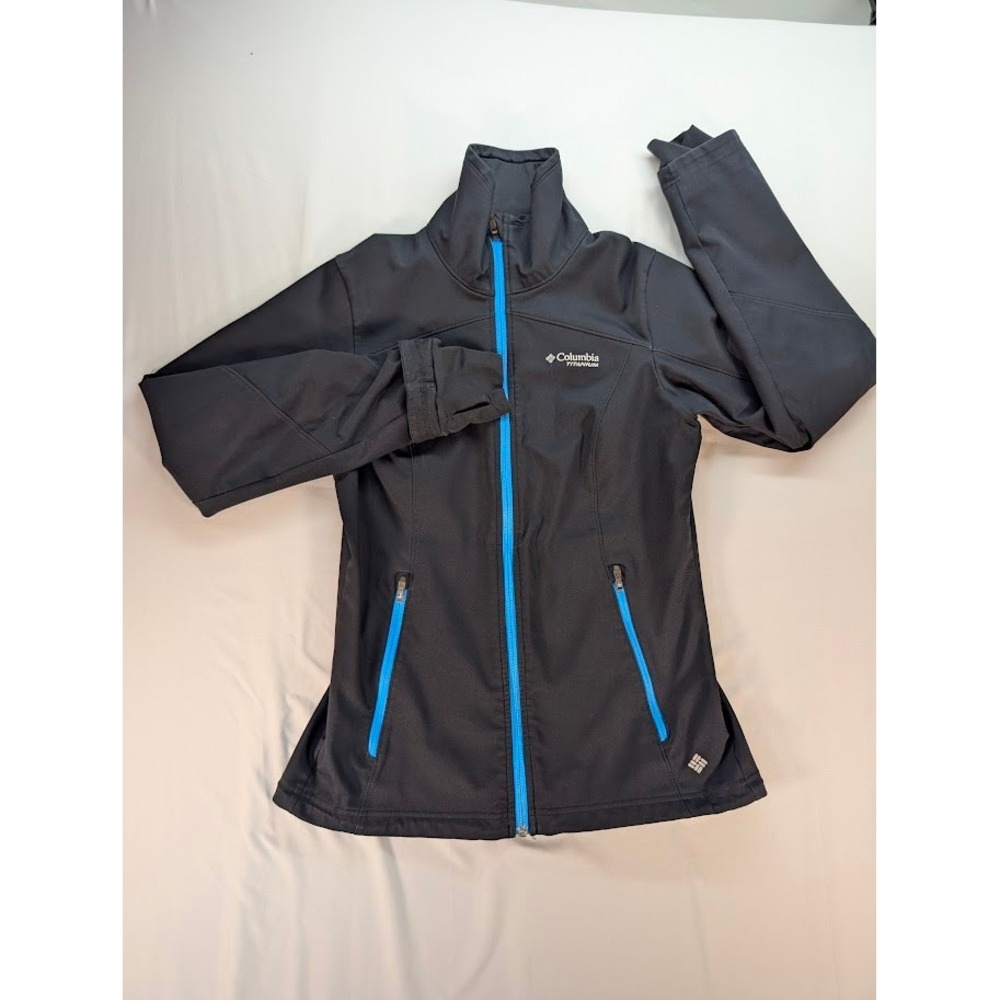 Columbia Titanium Women Black Blue Full Zip Softshell Jacket Thumbhole Cuffs S